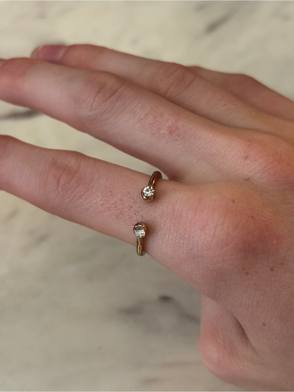 Delicate Open-Ended Gold Ring with Clear Stones - Women's Jewelry